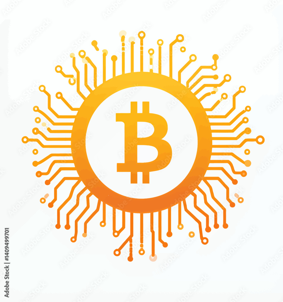 Bitcoin Symbol with Orange Circuit Board Design Bitcoin Symbol with Orange Circuit Board Design