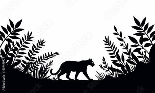 Black Panther Silhouette Walking Through Dense Foliage