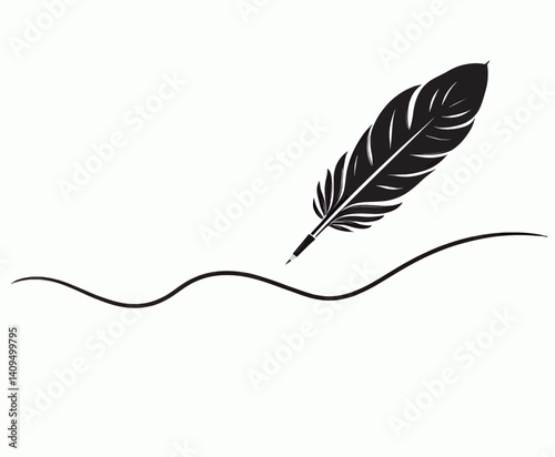 Black quill drawing a wavy line on white