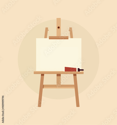 Blank Canvas on Easel with Red Paintbrush Ready