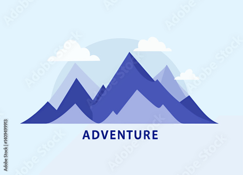 Blue Mountains with Clouds and Adventure Text