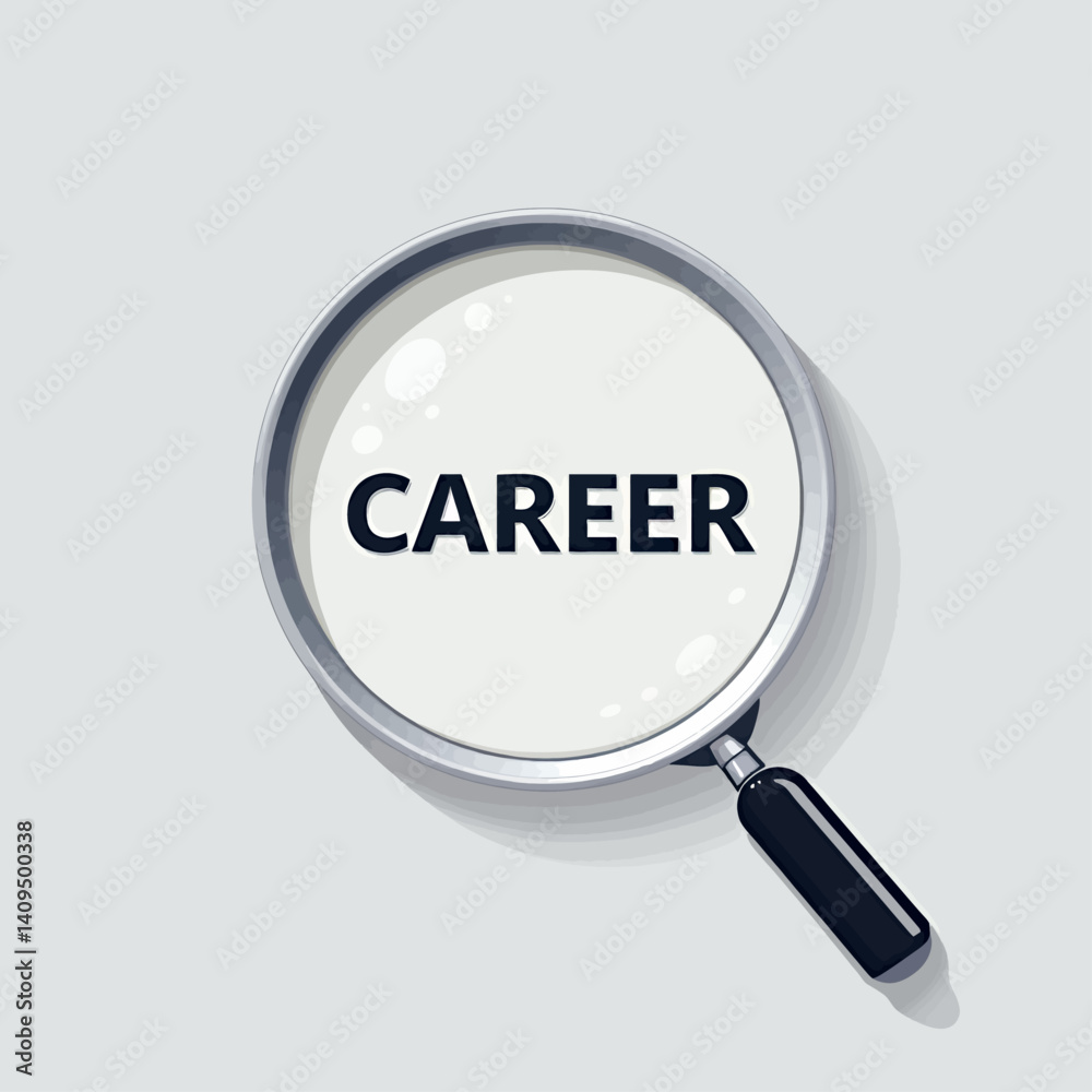 Career search with magnifying glass on light gray background