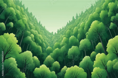 Green forest filled with the abundance of nature Ecological friendly environment concept View up to the top of the green trees
