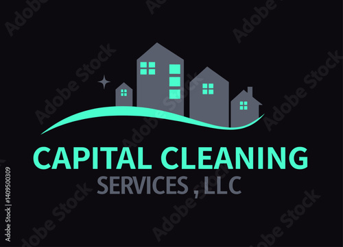 Capital Cleaning Services Logo with Houses and Star