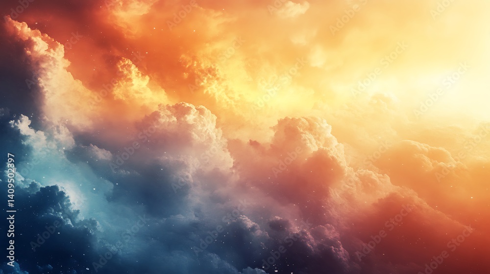 Vibrant Cloudscape with Orange and Blue Hues Illuminated by Bright Light