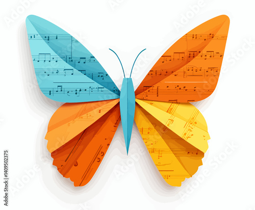 Colorful Paper Butterfly with Musical Notes Design