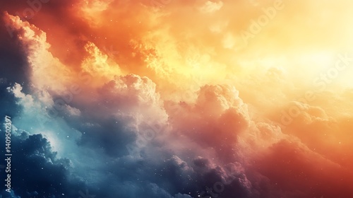 Obraz na płótnie Vibrant Cloudscape with Orange and Blue Hues Illuminated by Bright Light w salonie