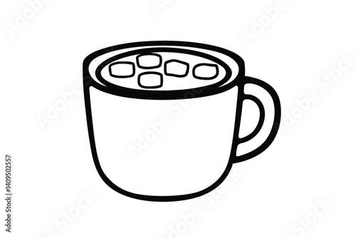 Minimalist Graphic Of A Mug With Marshmallows In Black And White Simple Coffee Or Hot Chocolate Illustration