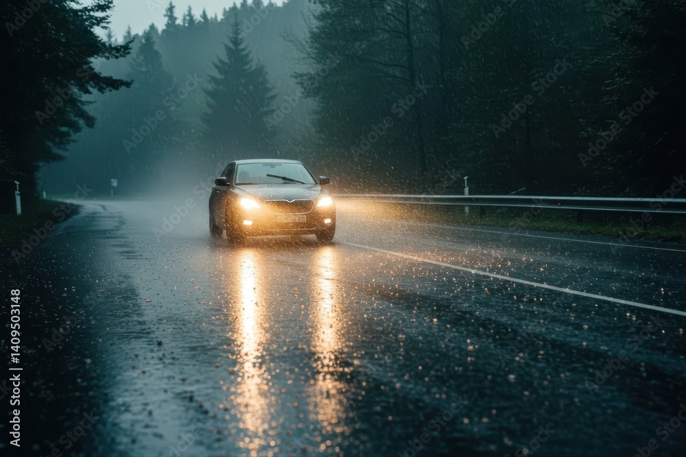 driving on wet road from rain