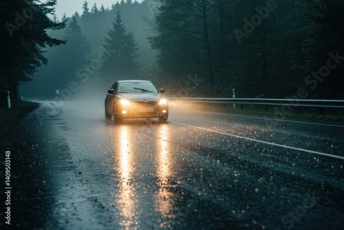 driving on wet road from rain