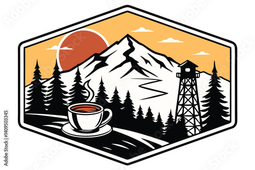 Hot coffee, tea, and espresso drinks vector icon set with steam in a cafe