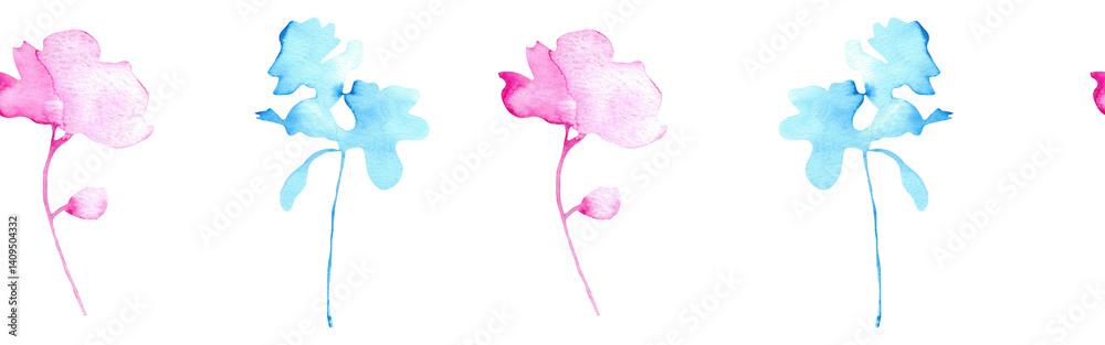 Watercolor flowers silhouette on white background. seamless pattern. Summer meadow. Illustration for card, border, banner or your other design. Watercolor flowers silhouette on white background. seamless pattern. Summer meadow. Illustration for card, border, banner or your other design.