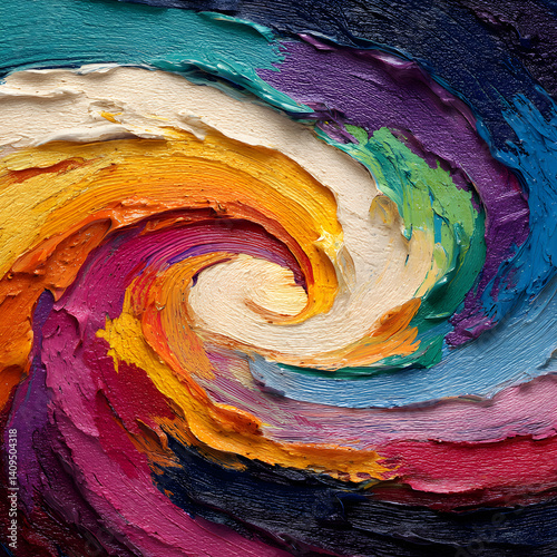 Fototapeta Naklejka Na Ścianę i Meble -  A vibrant swirl of thick textured paint in an abstract composition with colorful brushstrokes art