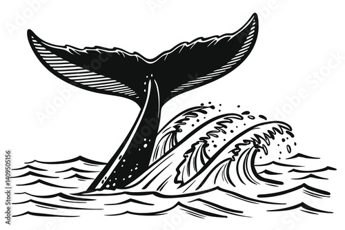 a whale tail splashing silhouette vector illustration,  with powerful wings