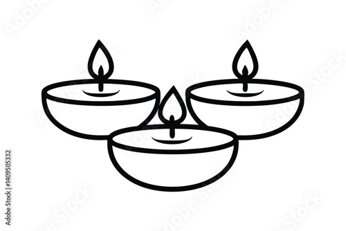 Three Lit Tealight Candles Black Outline For Spa Relaxation And Meditation Vector Art Illustration And Icon Design In White Background