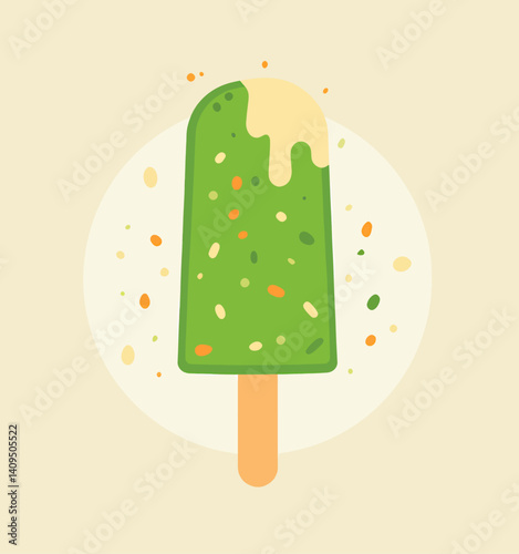 Green popsicle with sprinkles and cream topping