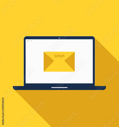 Laptop with Spam Email on Screen, Yellow Background