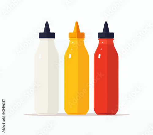 Ketchup, mustard, and mayonnaise bottles illustration