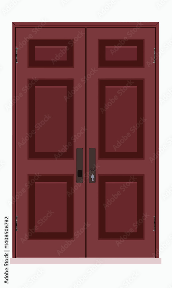 Maroon Double Doors with Rectangular Panels Maroon Double Doors with Rectangular Panels