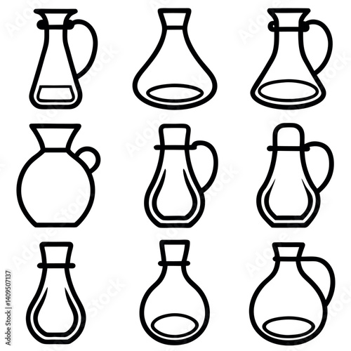 stylized, black-line illustrations of glass oil or vinegar cruets.