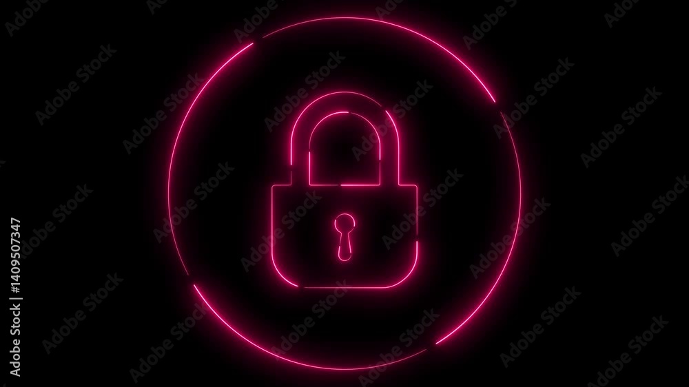 Neon Glowing Lock Icon Animation, Animated Neon Padlock, Glowing Security Lock Animation, Cyber Security Neon Lock Animation. Neon Glowing Lock Icon Animation, Animated Neon Padlock, Glowing Security Lock Animation, Cyber Security Neon Lock Animation.