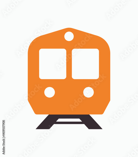 Orange Train Icon with Black Tracks on White Background