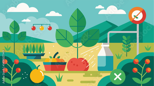 Pesticides and herbicides are not needed in this controlled environment making the produce free from harmful chemicals.. Vector illustration