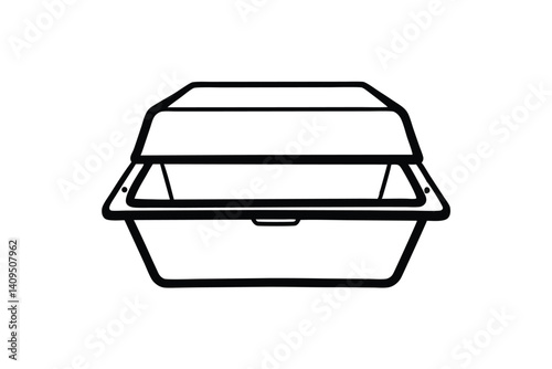 Black Outline Of Open Fast Food Container Perfect For Icon And Food Packaging Concept Design