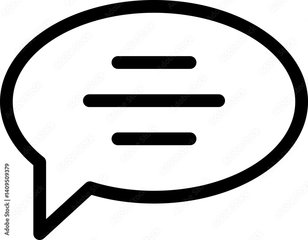 Bold speech bubble icon with three horizontal lines, perfect for communication, messaging, or UI design.  Clean, minimalist style ensures versatility across various projects.