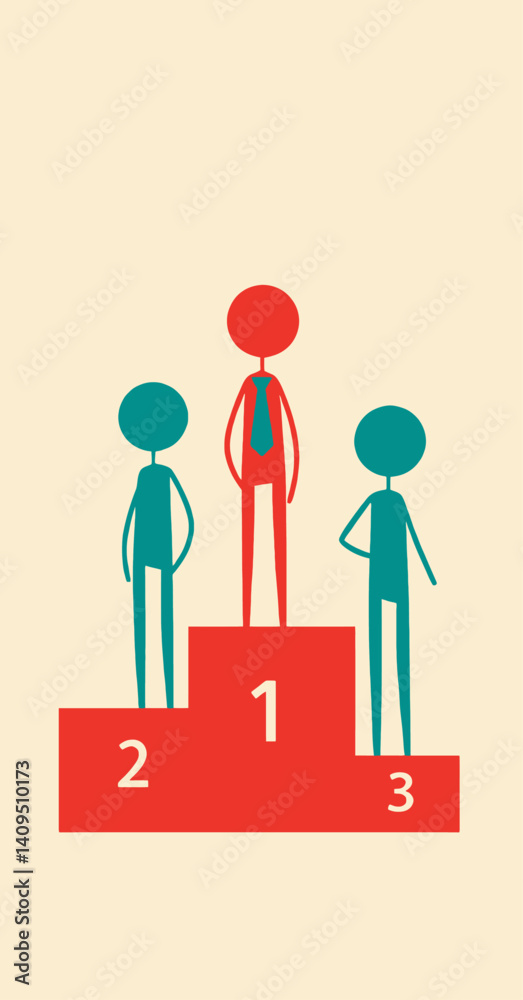Fototapeta premium Stick Figures on Podium, Business Success Concept