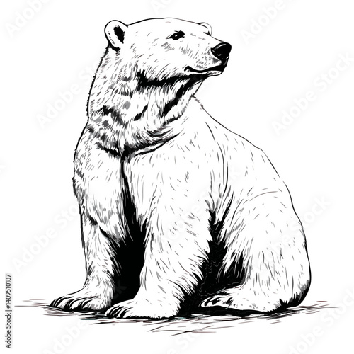 polar bear, animal, vector, transparent background, black and white style