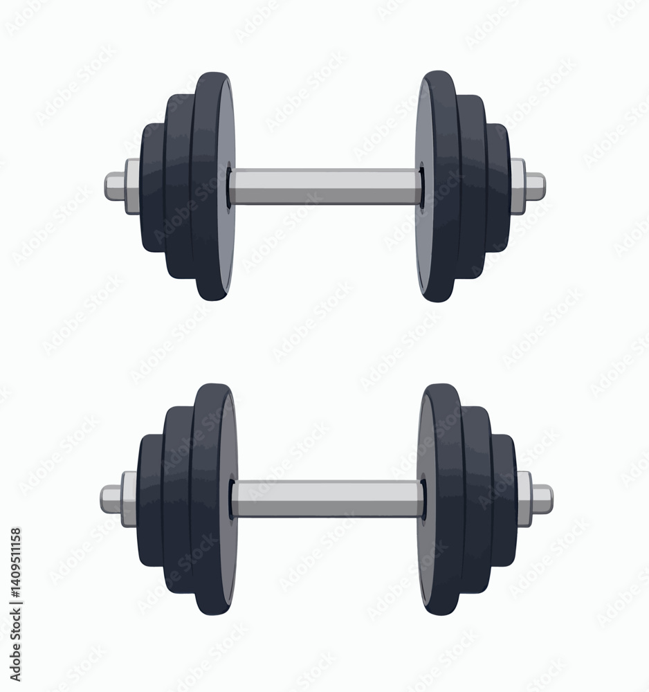 Fototapeta premium Two gray dumbbells for strength training fitness