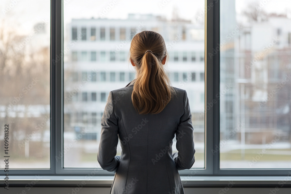 Business woman standing near her office window Business woman standing near her office window