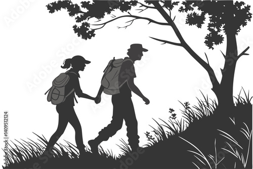 Hiking and Teamwork Silhouette Illustrations – Mountain Climbing, Adventure Trekking & Outdoor