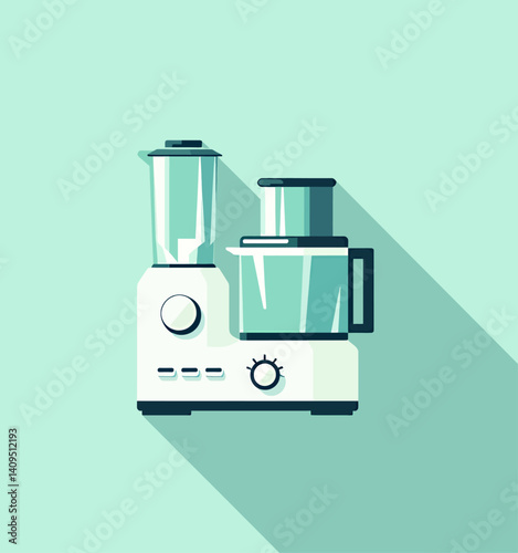 White food processor on light green background with long shadow