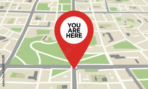 You Are Here on City Map with Red Location Pin