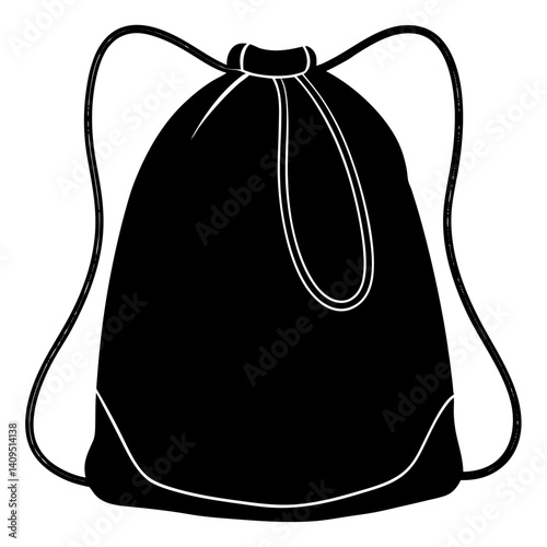 Black drawstring bag silhouette vector art