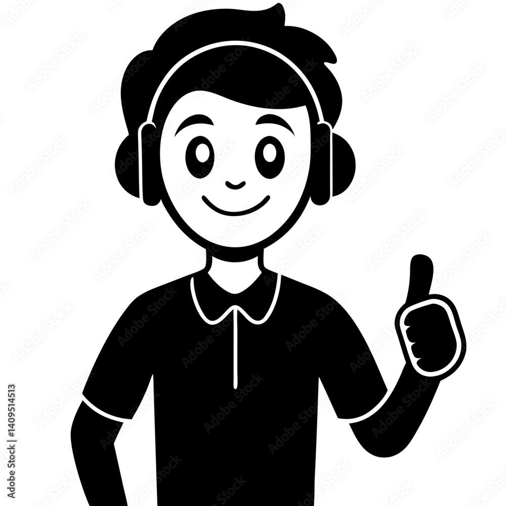 Boy with headphones giving a thumbs up sign Boy with headphones giving a thumbs up sign