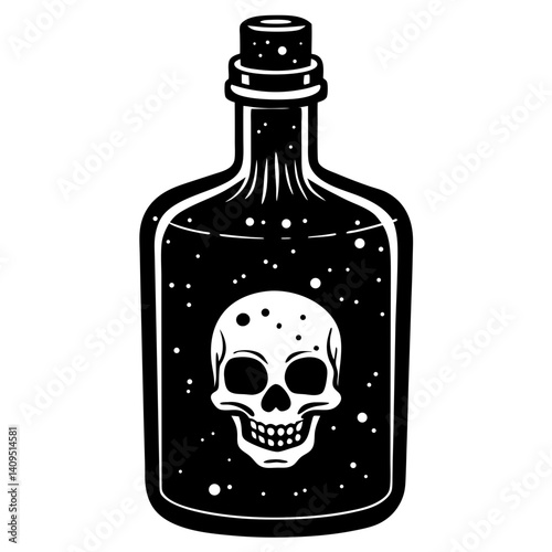 Bottle with skull silhouette vector design