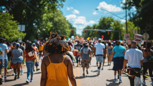 Local community members marching in a Juneteenth parade in Minneapolis.