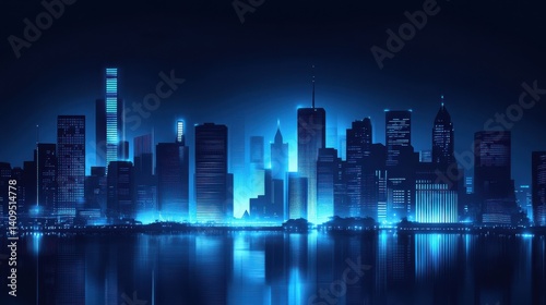 night cityscape in blue tone filter for hi-tech concept