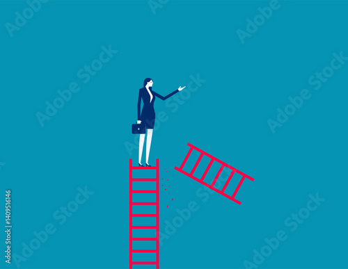 Breakage of ladder for businessman to climb upwards, Loss of direction and ladder to move forward