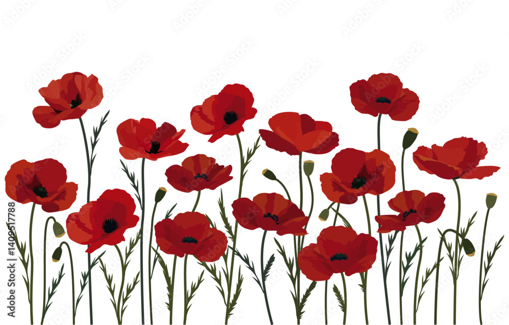 Obraz premium Simple art vector of Poppy, with simple color, on a white background, Vector illustration