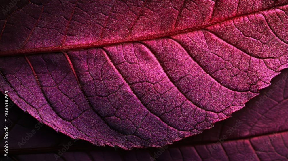 Fototapeta premium Close-up view of a deep purple leaf's intricate veins.