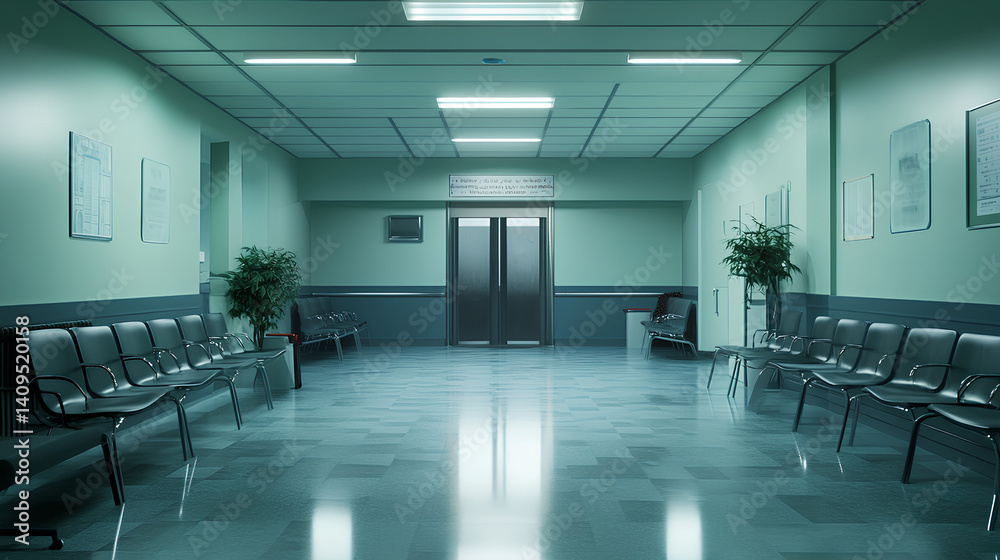 hospital waiting room, corridor, hallway, creepy and dark hospital waiting room, corridor, hallway, creepy and dark