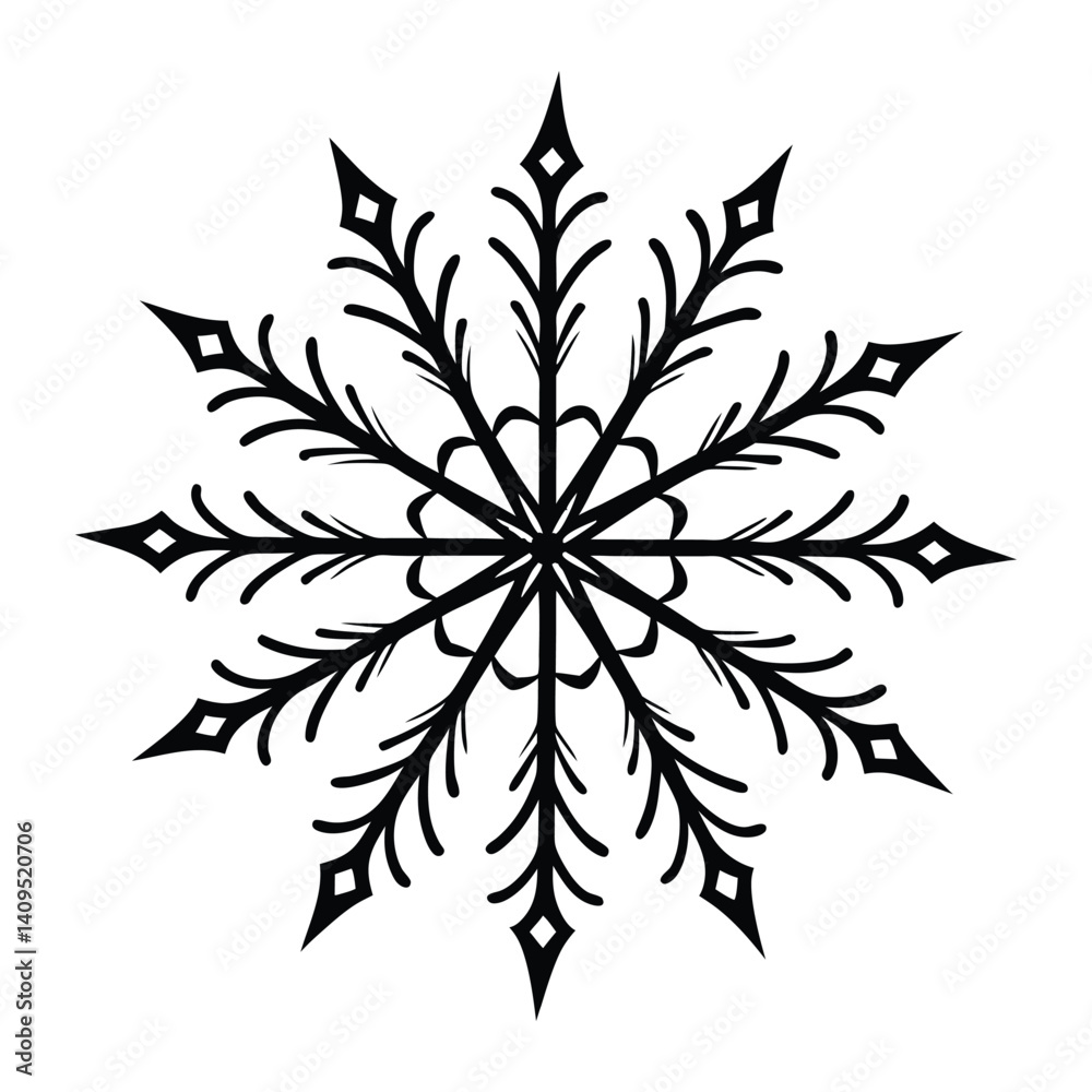 Fototapeta premium Snowflake Monoline silhouette Vector