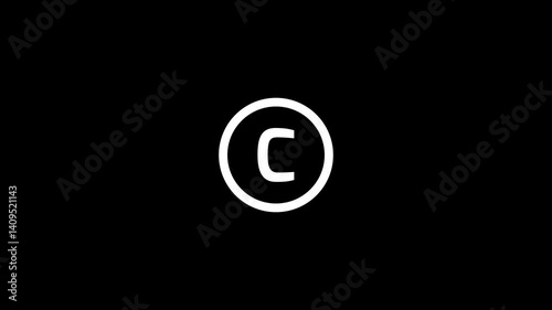 C letter logo loopable rotated animation white transparent alpha background