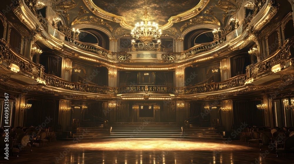 Obraz premium Grandiose golden theater interior showcasing architectural opulence and elegance