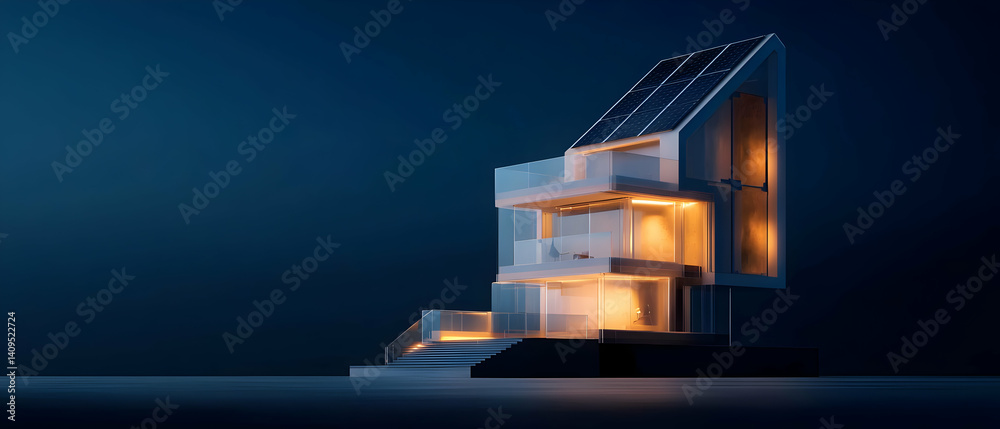 Fototapeta premium Modern Eco-Friendly Home at Night