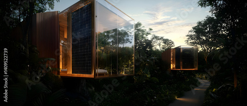 Modern Treehouse Cabins in a Lush Forest